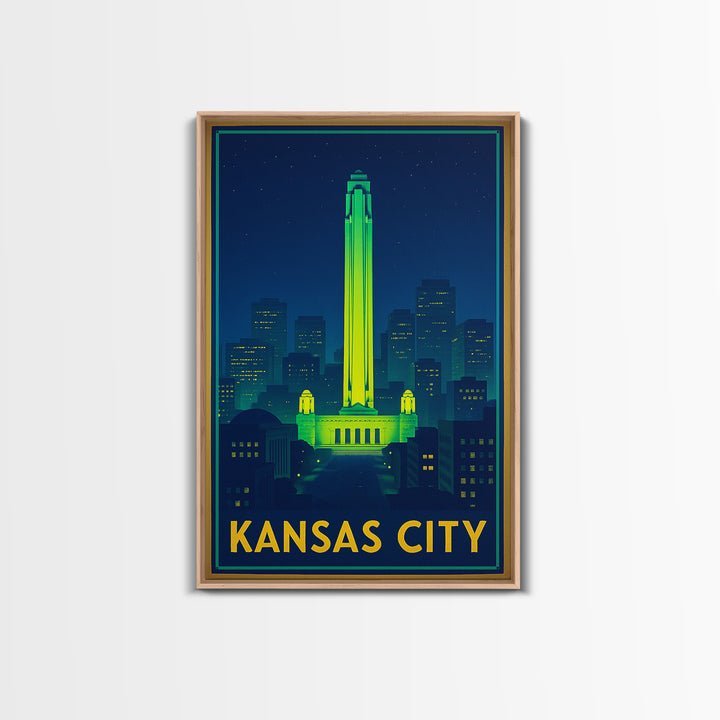 Kansas City Missouri Travel Poster, Canvas Print, Neon Cityscape Wall Art, Kansas City Travel Art, Vintage Travel Art, Vintage City Poster
