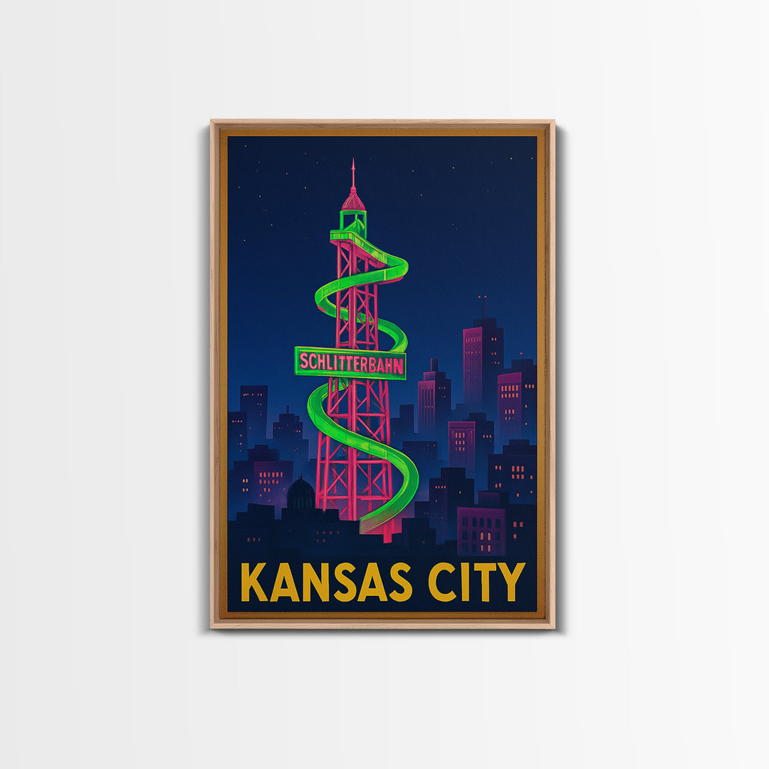 Kansas City Travel Poster, Canvas Print, Cyberpunk Style City Art, Kansas City Poster Print, Travel Wall Art, Living Room Wall Art