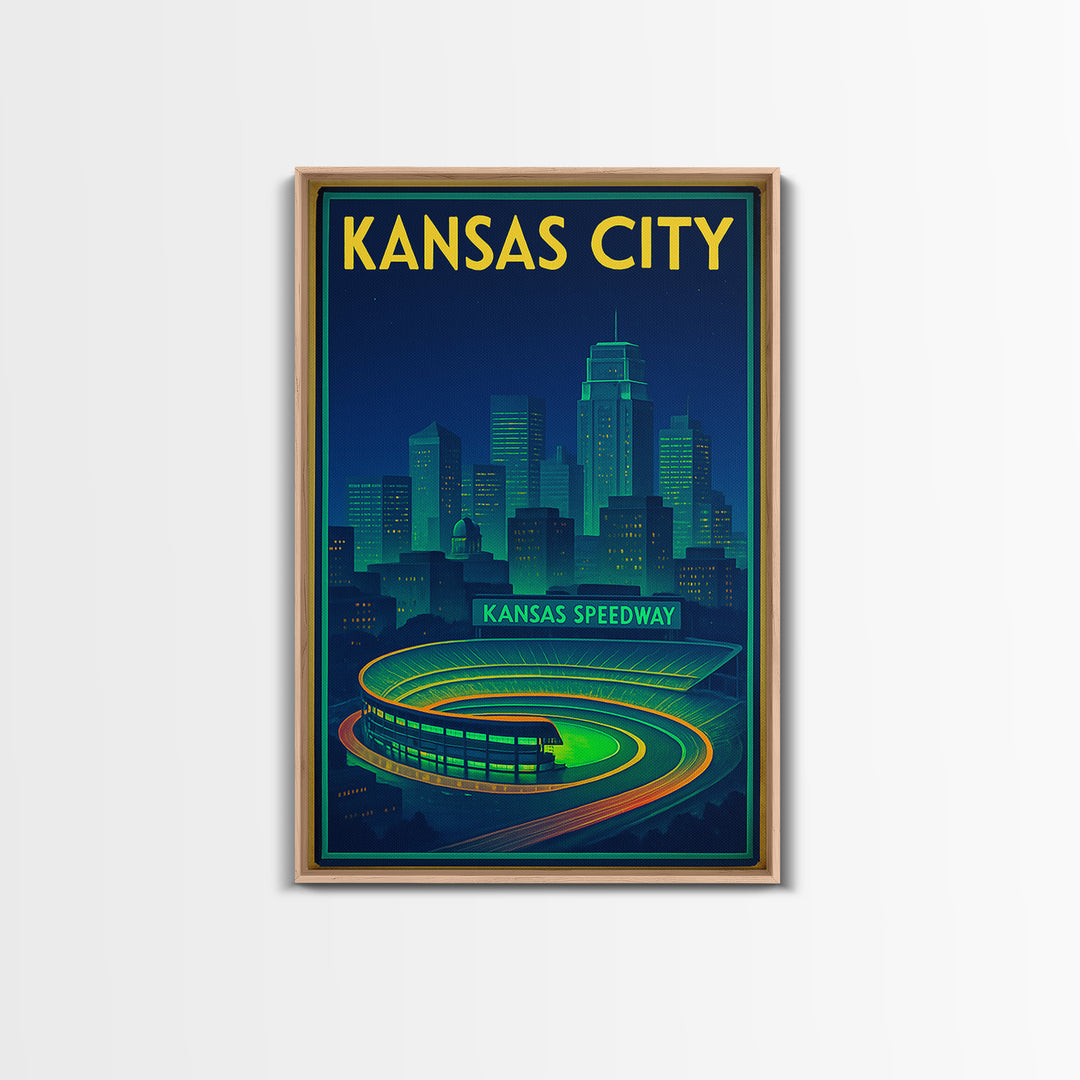 Kansas City Travel Poster, Framed Canvas Print, Cyberpunk Style City Art, Kansas City Wall Art, City Travel Prints, Fine Art Print