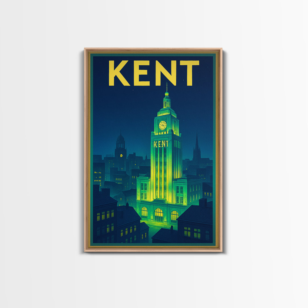Kent Travel Poster, Canvas Print, Neon City Skyline Wall Art, Kent Poster Print, Retro Travel Print, Mid Century Wall Art, Home Office Decor