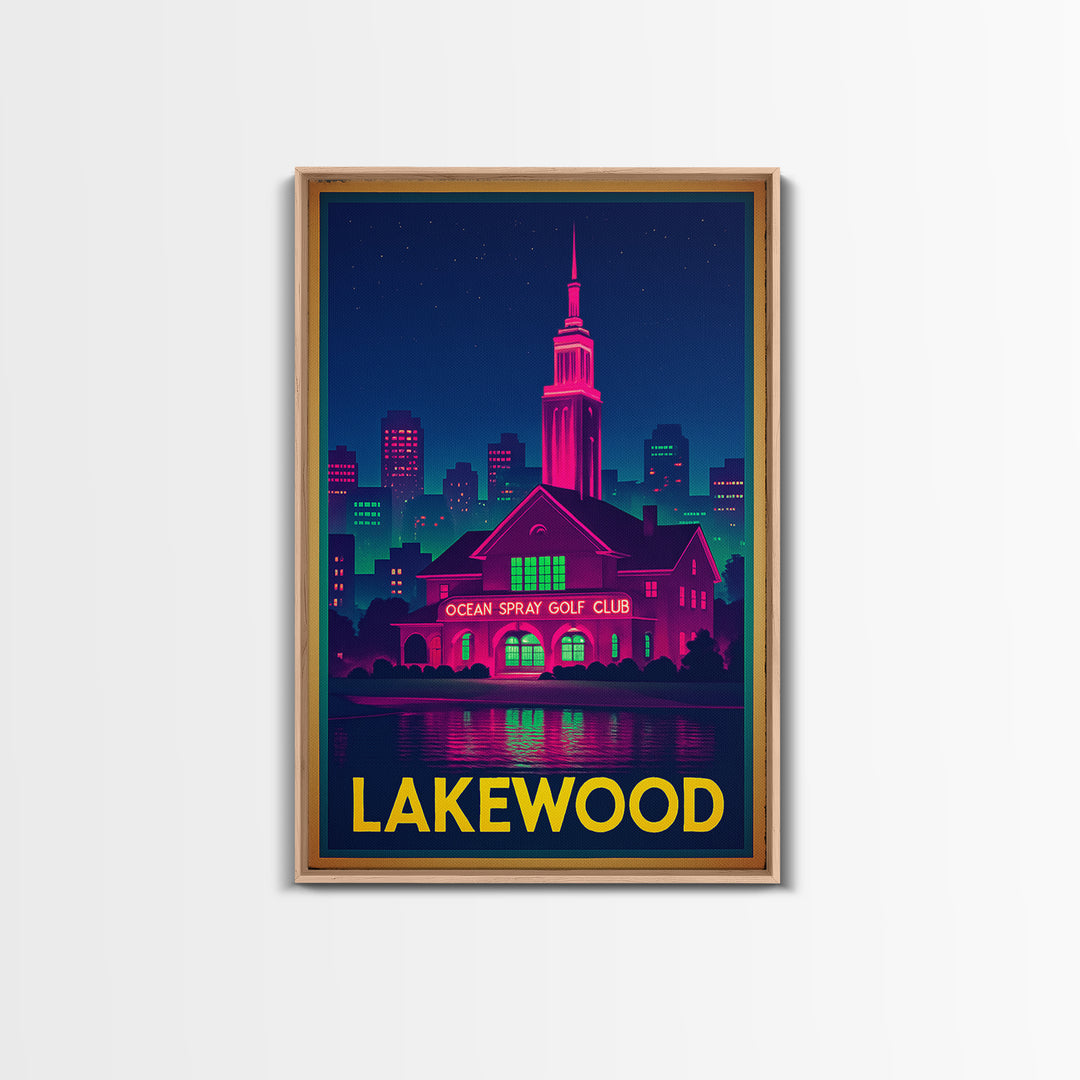 Lakewood Travel Poster, Framed Canvas Print, Cyberpunk Style City Art, Lakewood Travel Art, City Travel Prints, City Illustration