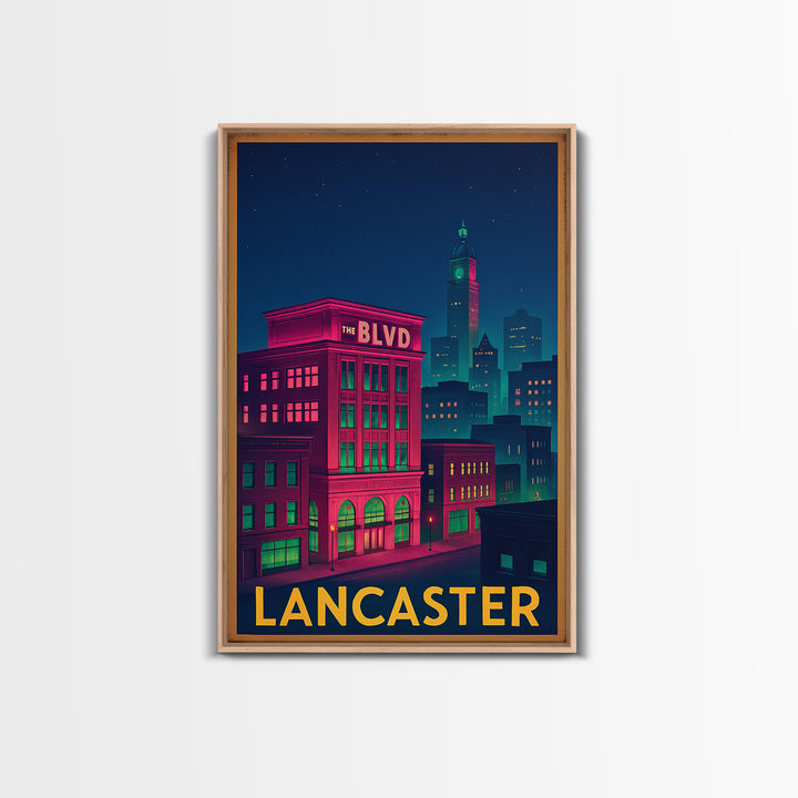 Lancaster California Travel Poster, Canvas Print, Retro Neon Travel Art, Lancaster Wall Art, Travel Art Print, Vintage City Art, Wall Art