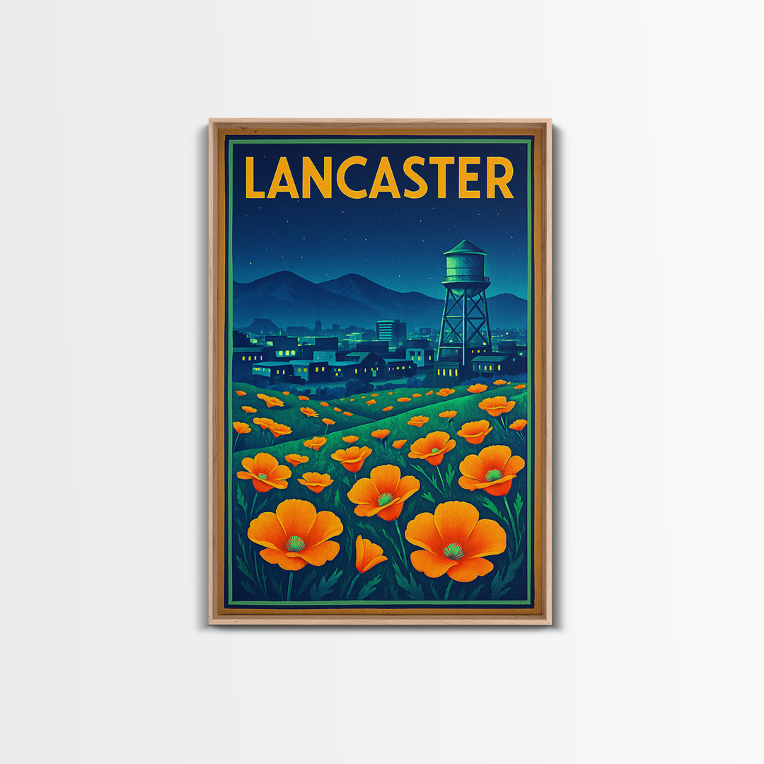 Lancaster Travel Poster, Framed Canvas Print, Electric Night Poster Art, Lancaster Art Print, Vintage City Poster, Travel Poster Set
