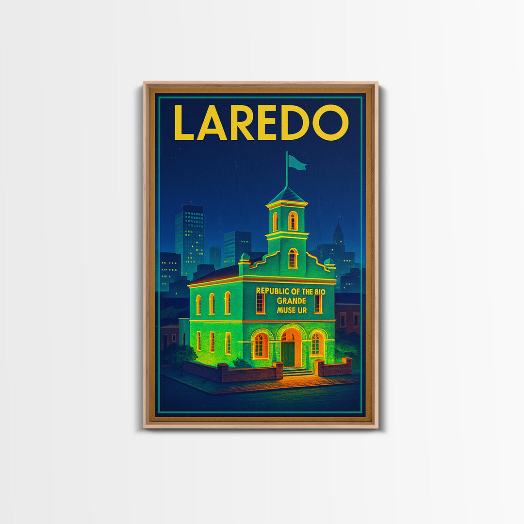 Laredo Travel Poster, Framed Canvas Print, Electric Night Poster Art, Laredo Poster Print, Modern Wall Decor, Retro Travel Print