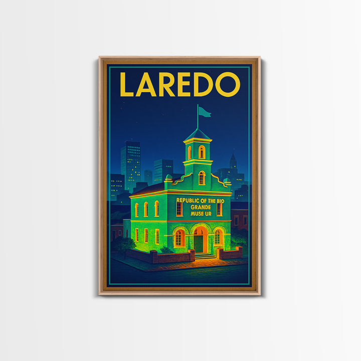 Laredo Travel Poster, Framed Canvas Print, Electric Night Poster Art, Laredo Poster Print, Modern Wall Decor, Retro Travel Print