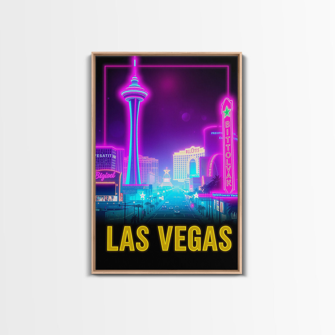 Las Vegas Travel Poster, Canvas Print, Retro Neon Travel Art, Las Vegas City Art, City Art Print, Travel Art Print, Modern Wall Decor