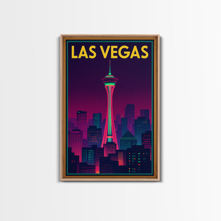 Las Vegas Travel Poster, Canvas Print, Retro Neon Travel Art, Las Vegas Wall Art, City Illustration, Eclectic Wall Decor, Home Office Decor