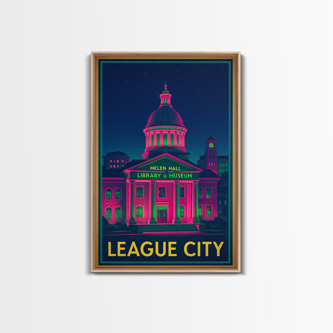 League City Texas Travel Poster, Canvas Print, Cyberpunk Style City Art, League City Art Print, Modern Wall Decor, Eclectic Wall Decor