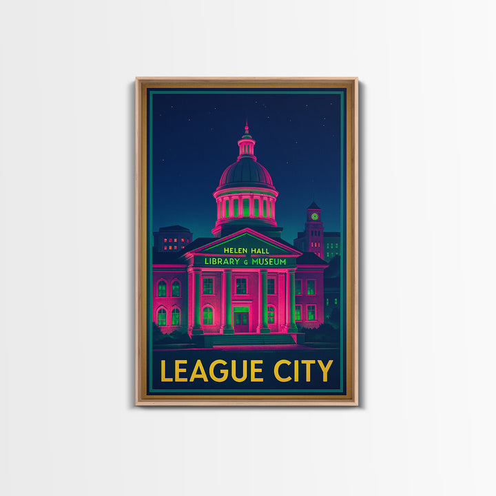 League City Texas Travel Poster, Canvas Print, Cyberpunk Style City Art, League City Art Print, Modern Wall Decor, Eclectic Wall Decor