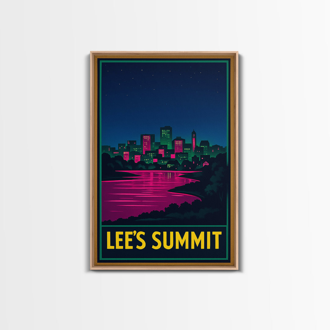 Lee'S Summit Missouri Travel Poster, Canvas Print, Neon Skyline Wall Art, Lee'S Summit Travel Art, Vintage City Art, Travel Art Print