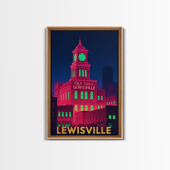 Lewisville Texas Travel Poster, Canvas Print, Cyberpunk Style City Art, Lewisville Travel Art, Modern Wall Decor, Eclectic Wall Decor