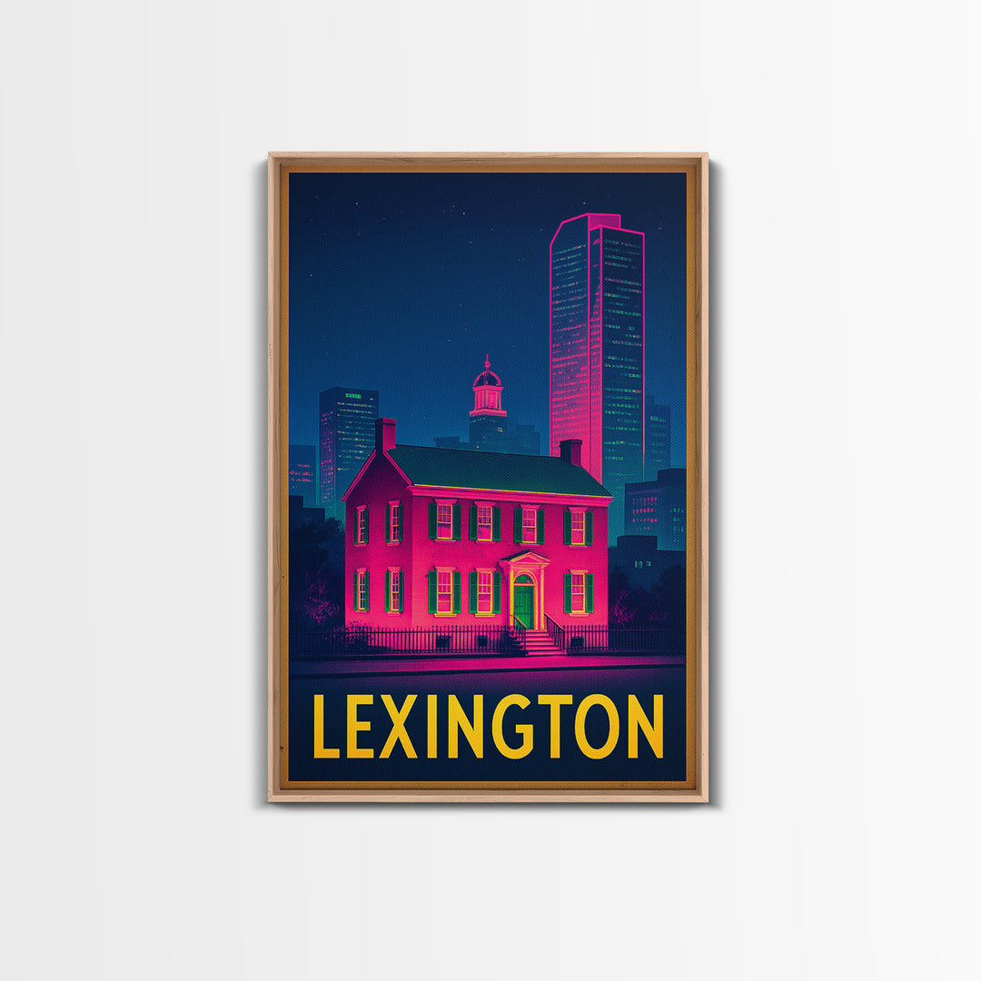 Lexington Kentucky Travel Poster, Framed Canvas Print, Electric Night Poster Art, Lexington Wall Art, Vintage City Art, Mid Century Wall Art