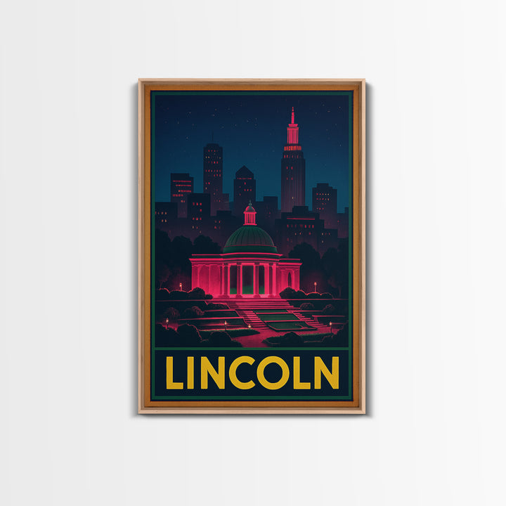 Lincoln Nebraska Travel Poster, Framed Canvas Print, Electric Night Poster Art, Lincoln Travel Art, Travel Art Print, Travel Poster Set