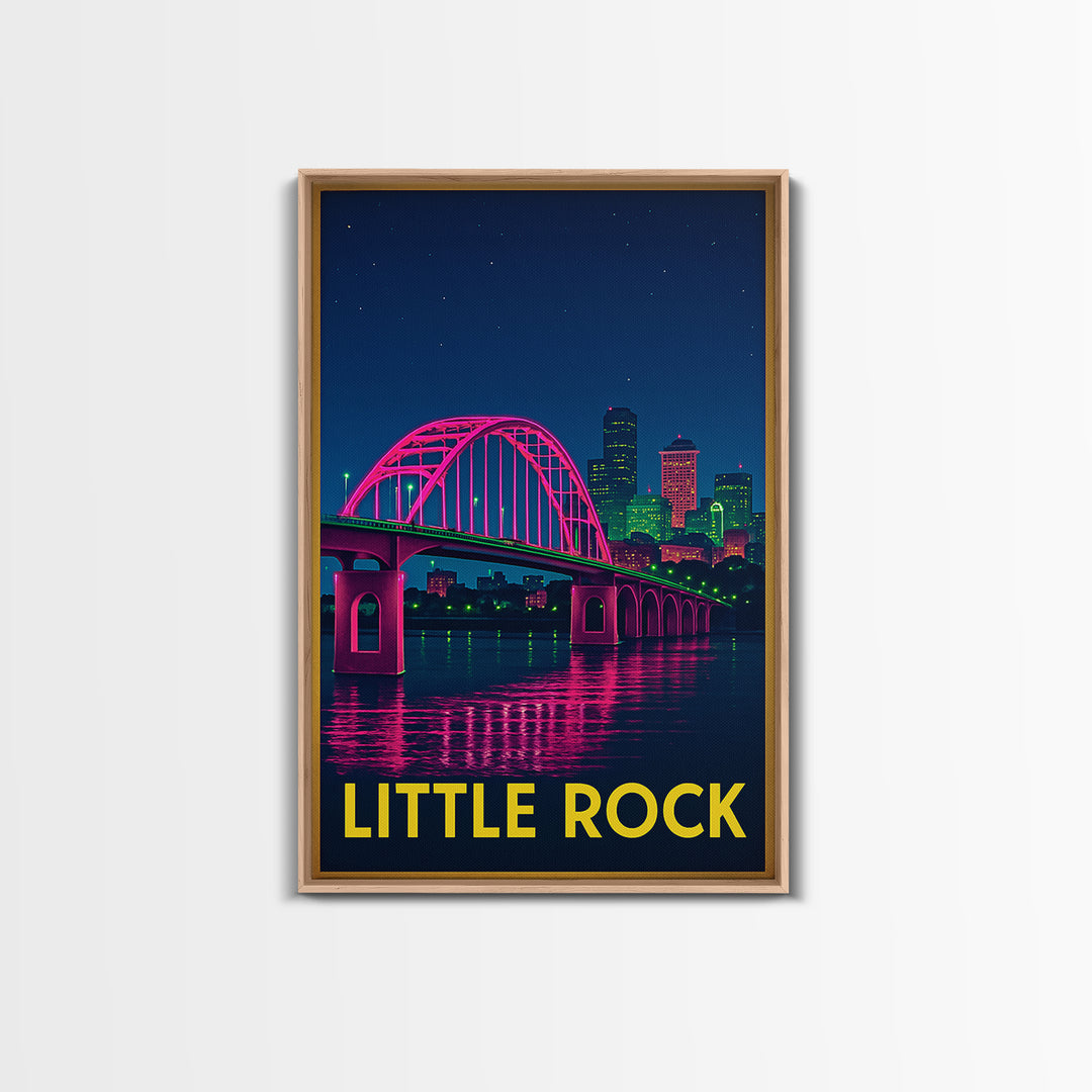 Little Rock Arkansas Travel Poster, Canvas Print, Neon Cityscape Wall Art, Little Rock Wall Art, Travel Prints, Vintage City Art, Poster Art