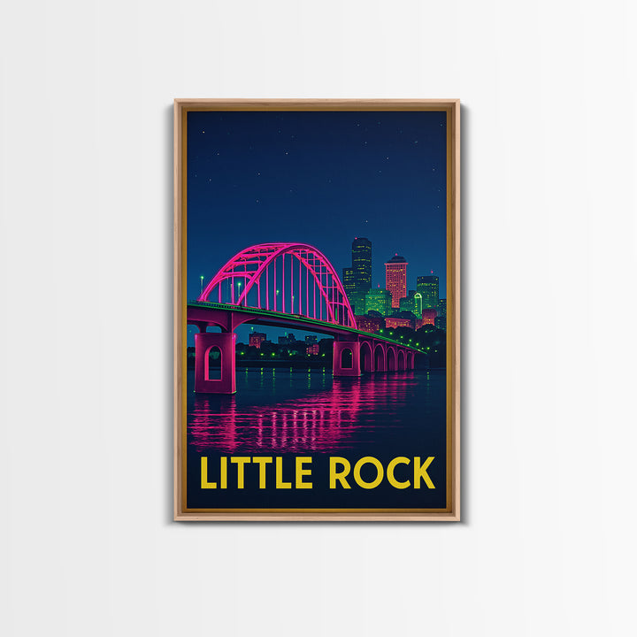 Little Rock Arkansas Travel Poster, Canvas Print, Neon Cityscape Wall Art, Little Rock Wall Art, Travel Prints, Vintage City Art, Poster Art