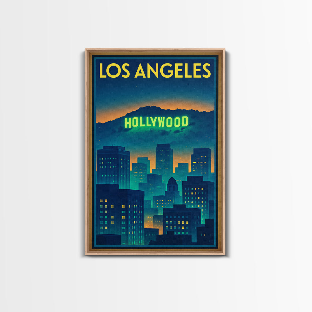 Los Angeles California Travel Poster, Canvas Print, Cyberpunk Style City Art, Los Angeles Travel Art, Retro Travel Print, Wall Decor
