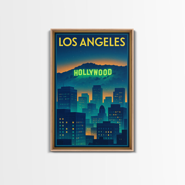 Los Angeles California Travel Poster, Canvas Print, Cyberpunk Style City Art, Los Angeles Travel Art, Retro Travel Print, Wall Decor