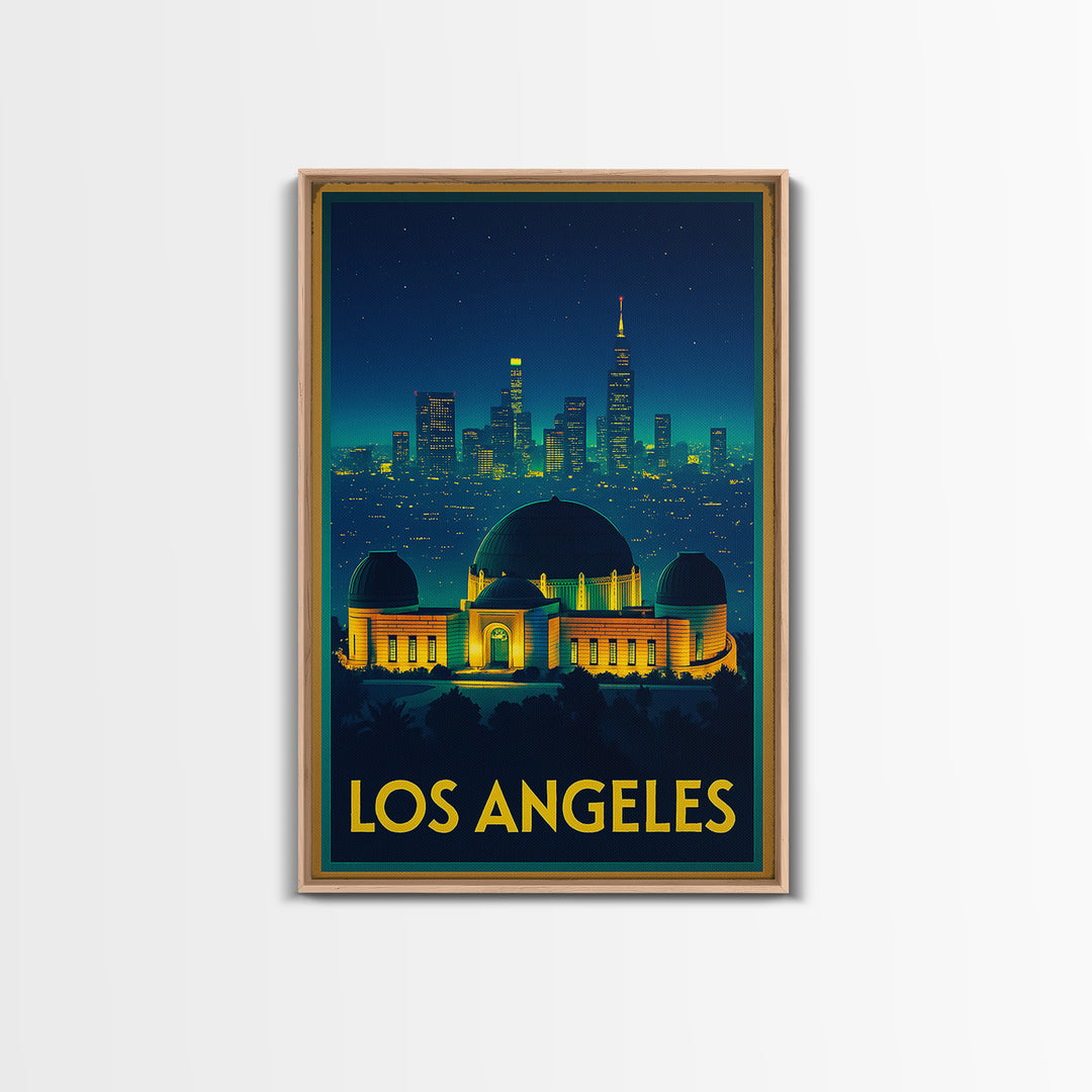 Los Angeles Travel Poster, Framed Canvas Print, Cyberpunk Style City Art, Los Angeles Wall Art, Travel Poster Art, Vintage City Poster