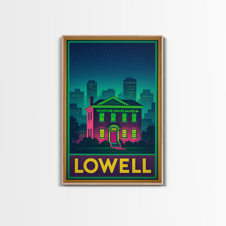 Lowell Travel Poster, Canvas Print, Retro Neon Travel Art, Lowell Travel Art, Travel Wall Decor, Travel Wall Art, Retro Travel Print