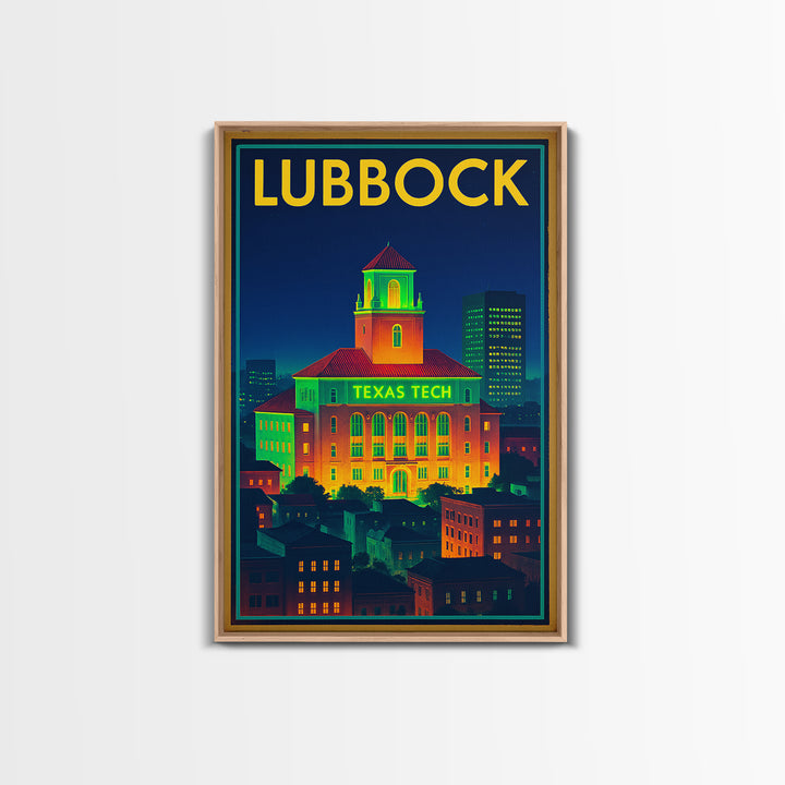 Lubbock Travel Poster, Canvas Print, Retro Neon Travel Art, Lubbock City Art, City Illustration, Wanderlust Decor, Retro Travel Print