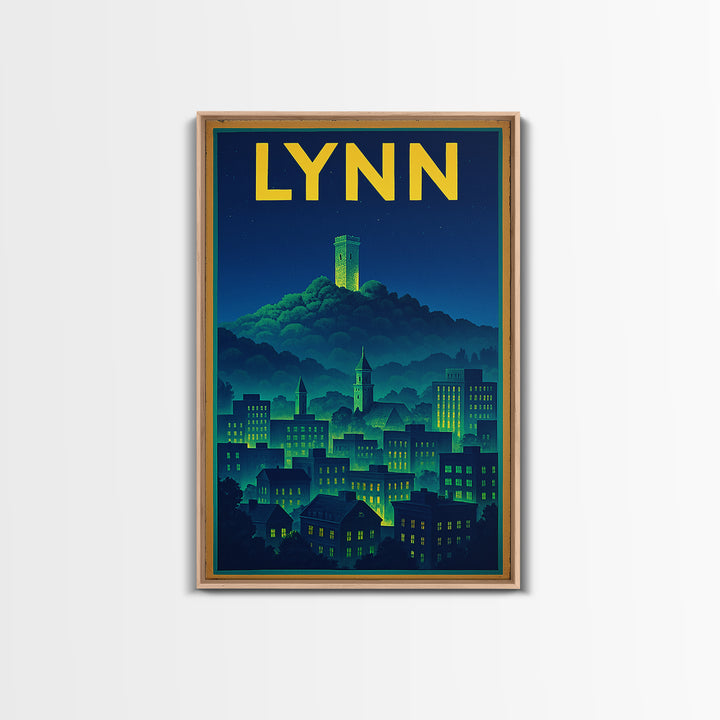 Lynn Travel Poster, Framed Canvas Print, Retro Neon Travel Art, Lynn Art Print, Modern Wall Decor, Travel Wall Art, Gift For Travelers