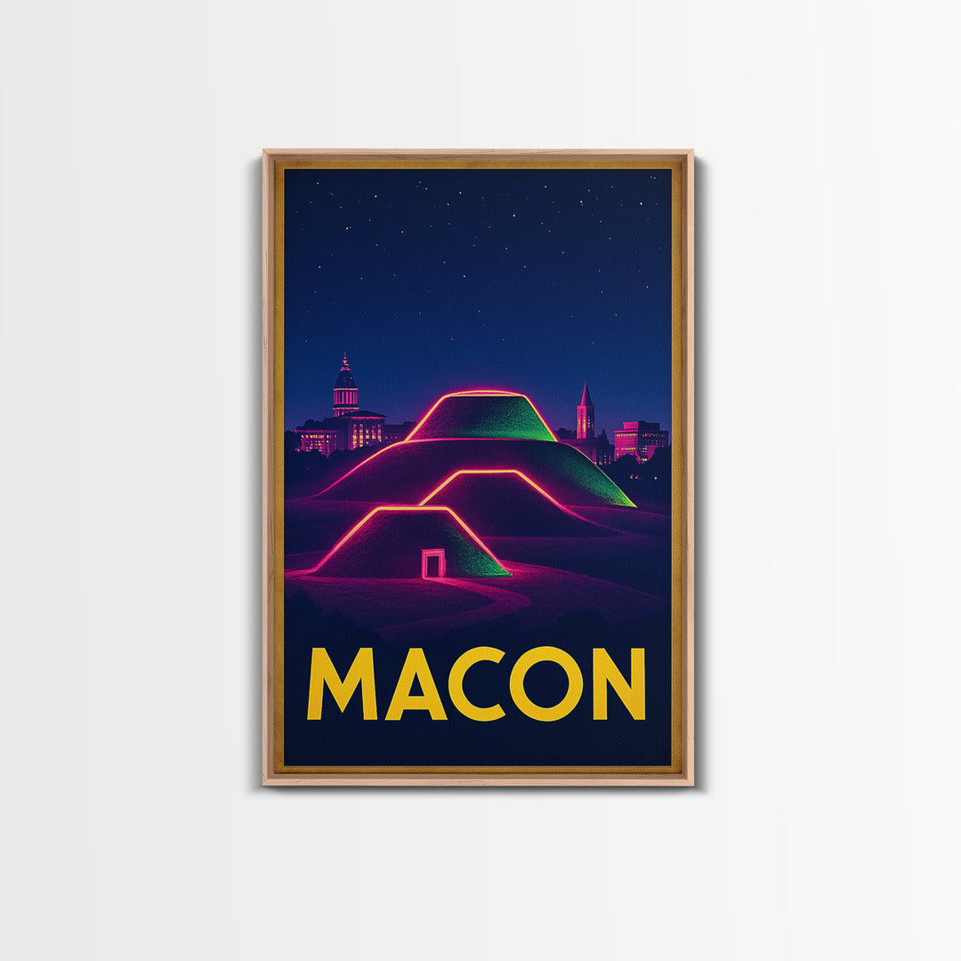 Macon Georgia Travel Poster, Canvas Print, Retro Neon Travel Art, Macon Art Print, Eclectic Wall Decor, Wanderlust Decor, Home Office Decor