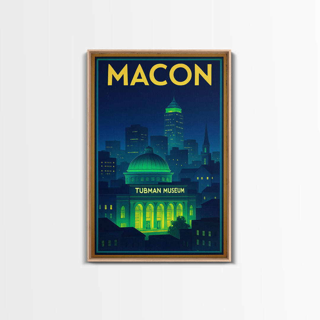 Macon Travel Poster, Framed Canvas Print, Retro Neon Travel Art, Macon Poster Print, Travel Art Print, Retro Travel Print, Travel Decor