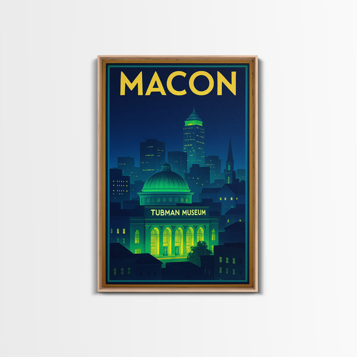 Macon Travel Poster, Framed Canvas Print, Retro Neon Travel Art, Macon Poster Print, Travel Art Print, Retro Travel Print, Travel Decor