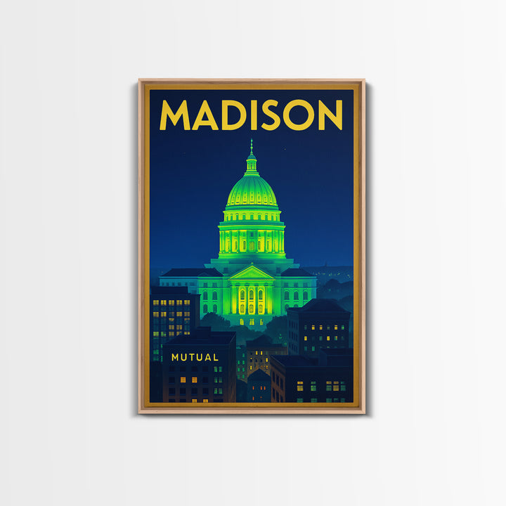 Madison Travel Poster, Framed Canvas Print, Electric Night Poster Art, Madison City Art, Travel Wall Art, Travel Wall Decor, Travel Print