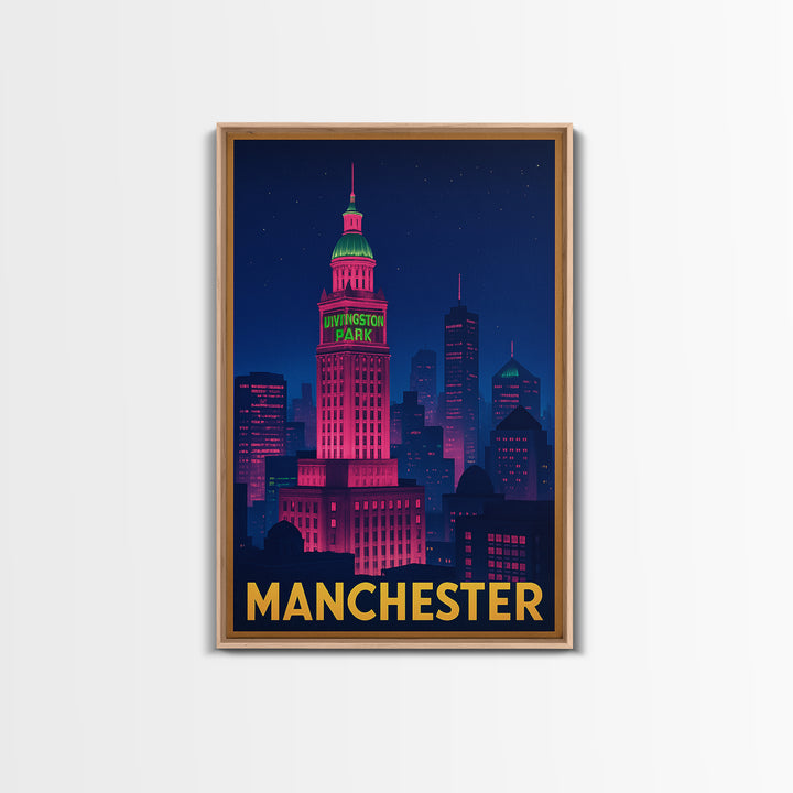 Manchester New Hampshire Travel Poster, Canvas Print, Neon Skyline Art Wall Art, Manchester Art Print, Travel Wall Art, City Travel Prints