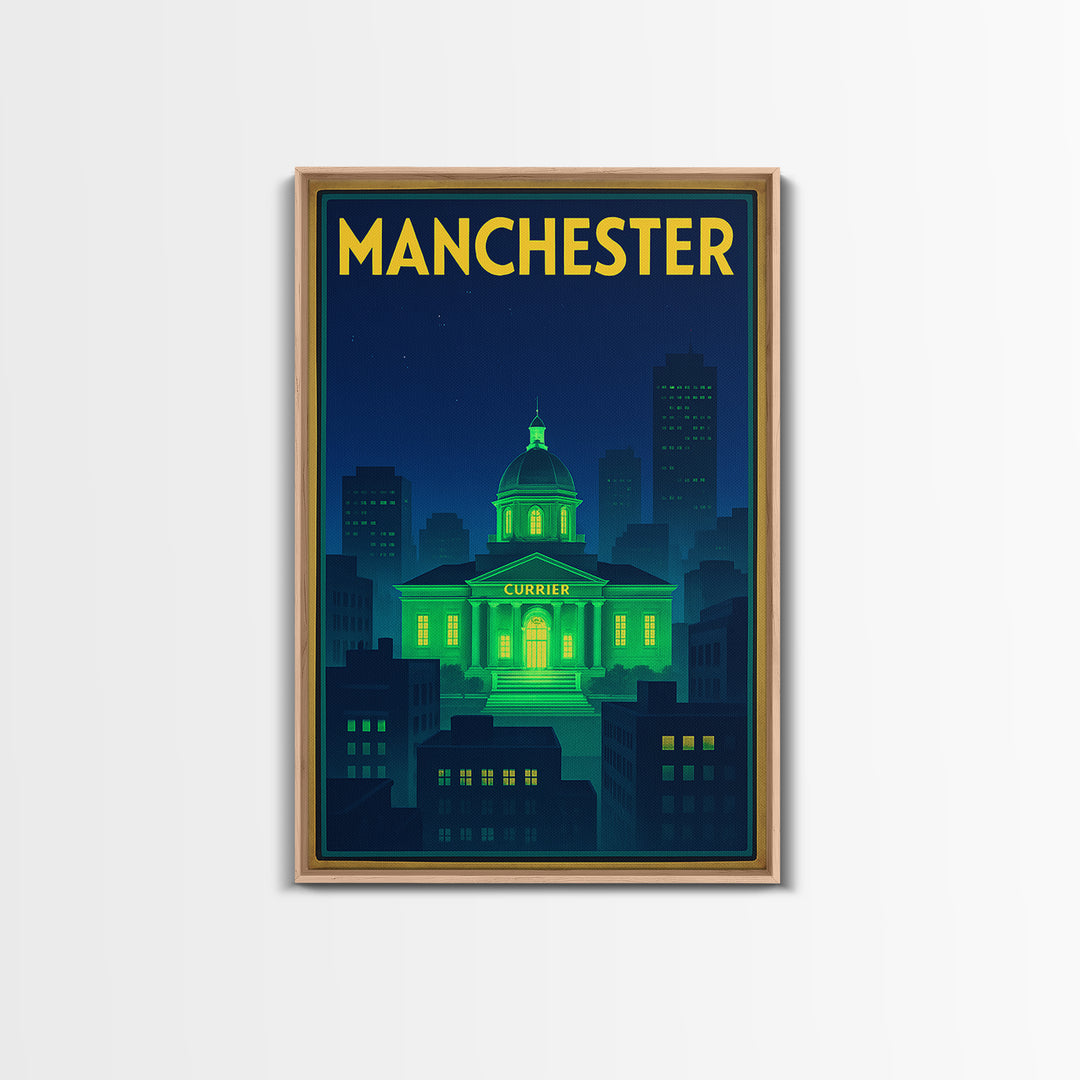 Manchester Travel Poster, Canvas Print, Neon Cityscape Wall Art, Manchester Art Print, Eclectic Wall Decor, Home Office Decor, Design 2