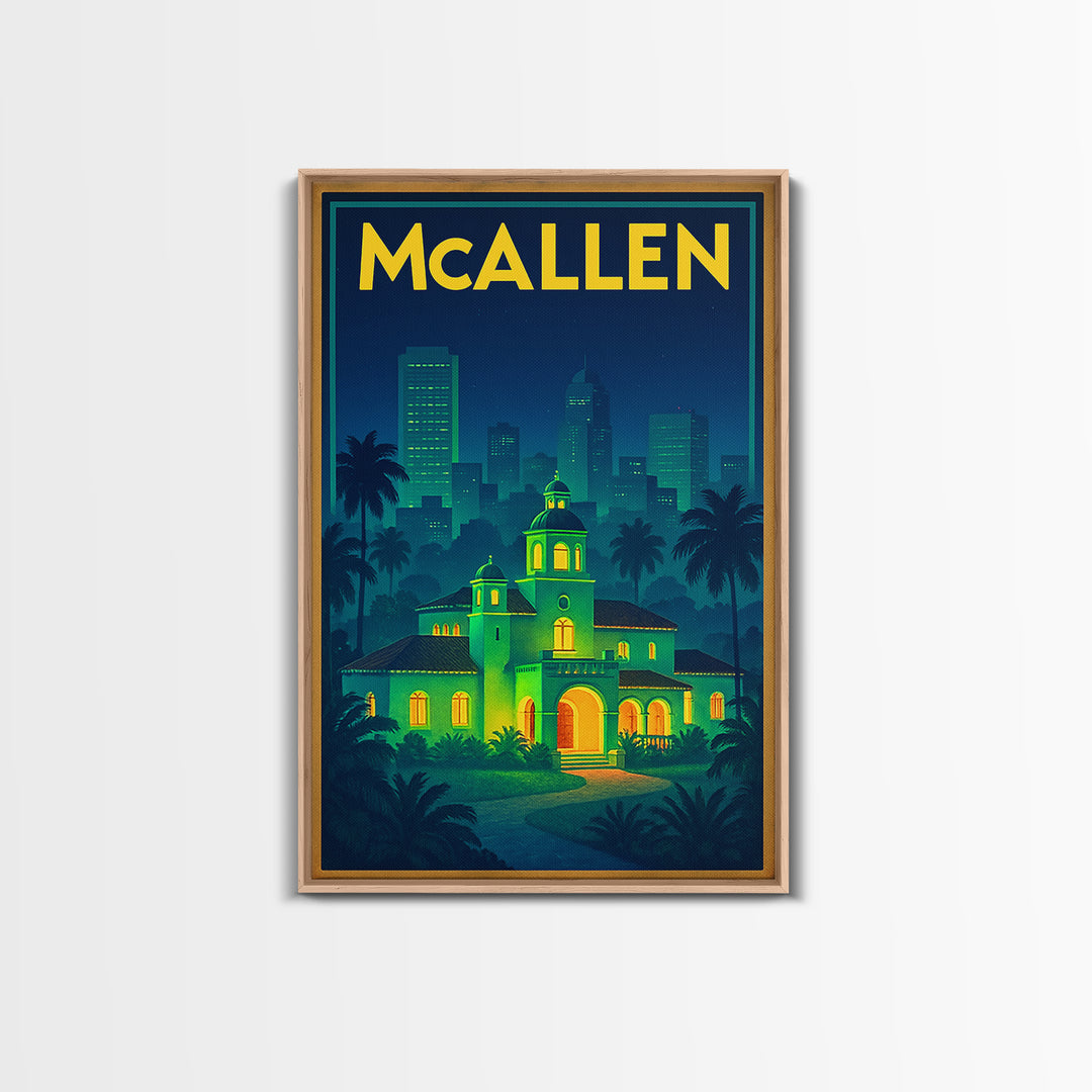 Mcallen Travel Poster, Canvas Print, Electric Night Poster Art, Mcallen Art Print, Eclectic Wall Decor, Living Room Wall Art, Home Decor