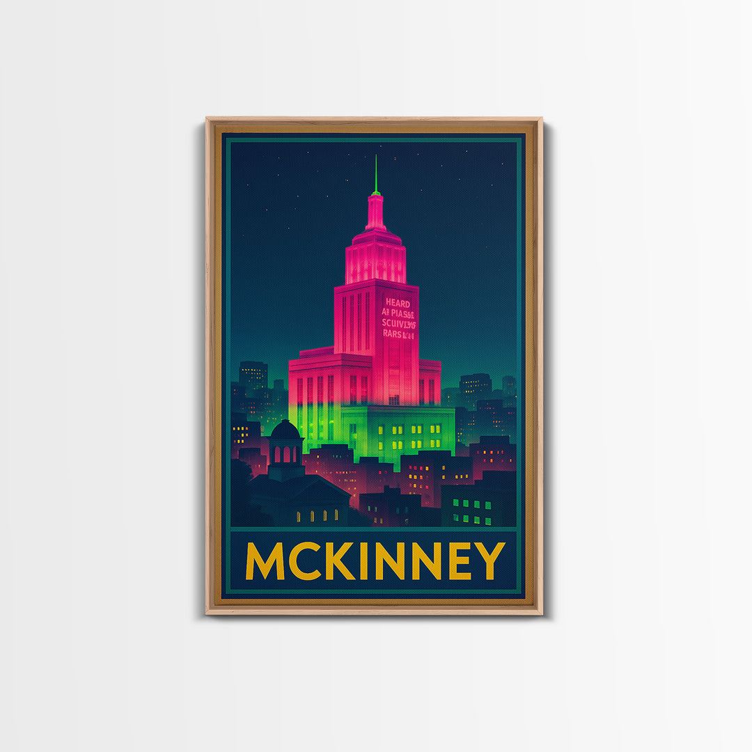 Mckinney Texas Travel Poster, Canvas Print, Cyberpunk Style City Art, Mckinney Art Print, Office Decor, Eclectic Wall Decor, Fine Art Print