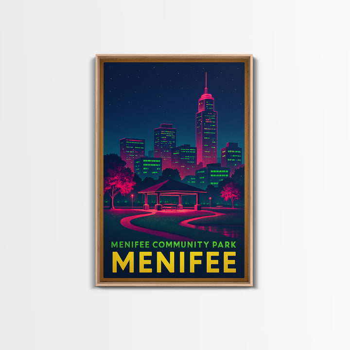 Menifee California Travel Poster, Canvas Print, Electric Night Poster Art, Menifee Travel Art, Watercolor City Skyline, City Art Print