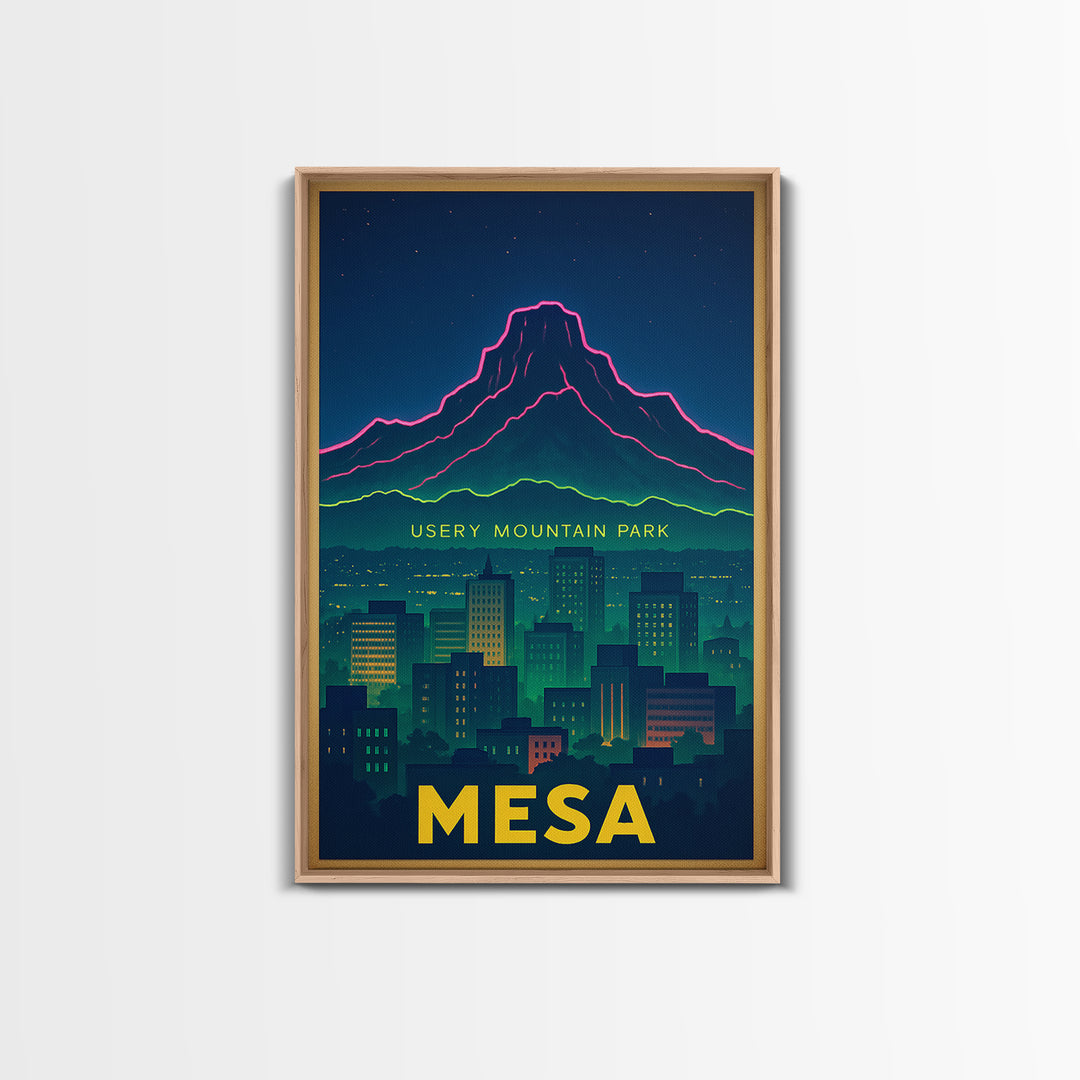 Mesa Arizona Travel Poster, Canvas Print, Neon Skyline Wall Art, Mesa Poster Print, Travel Art Print, Living Room Wall Art, City Poster