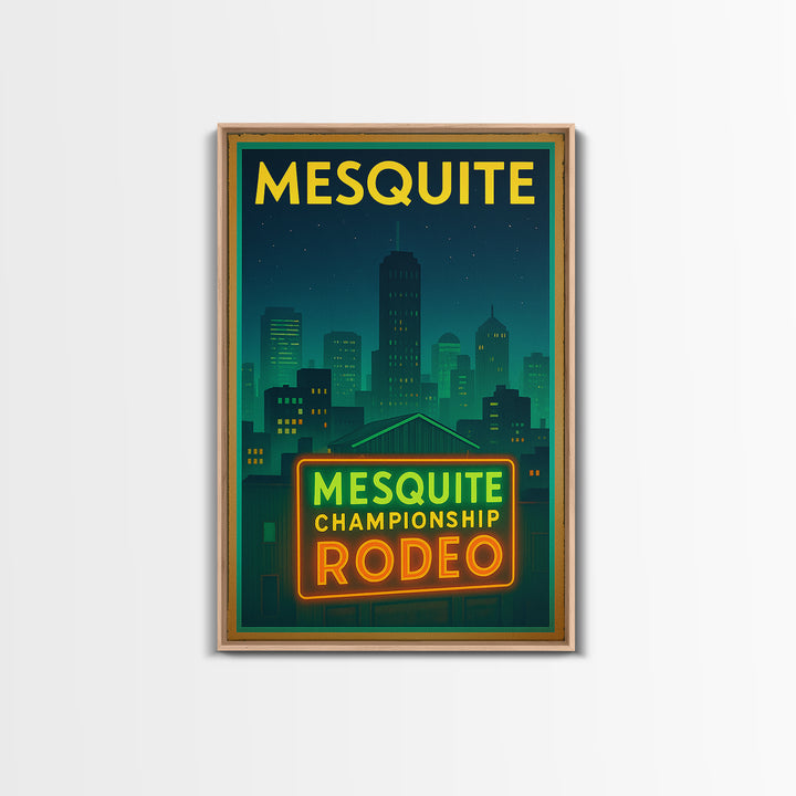 Mesquite Travel Poster, Framed Canvas Print, Electric Night Poster Art, Mesquite Poster Print, Gift For Travelers, Living Room Wall Art