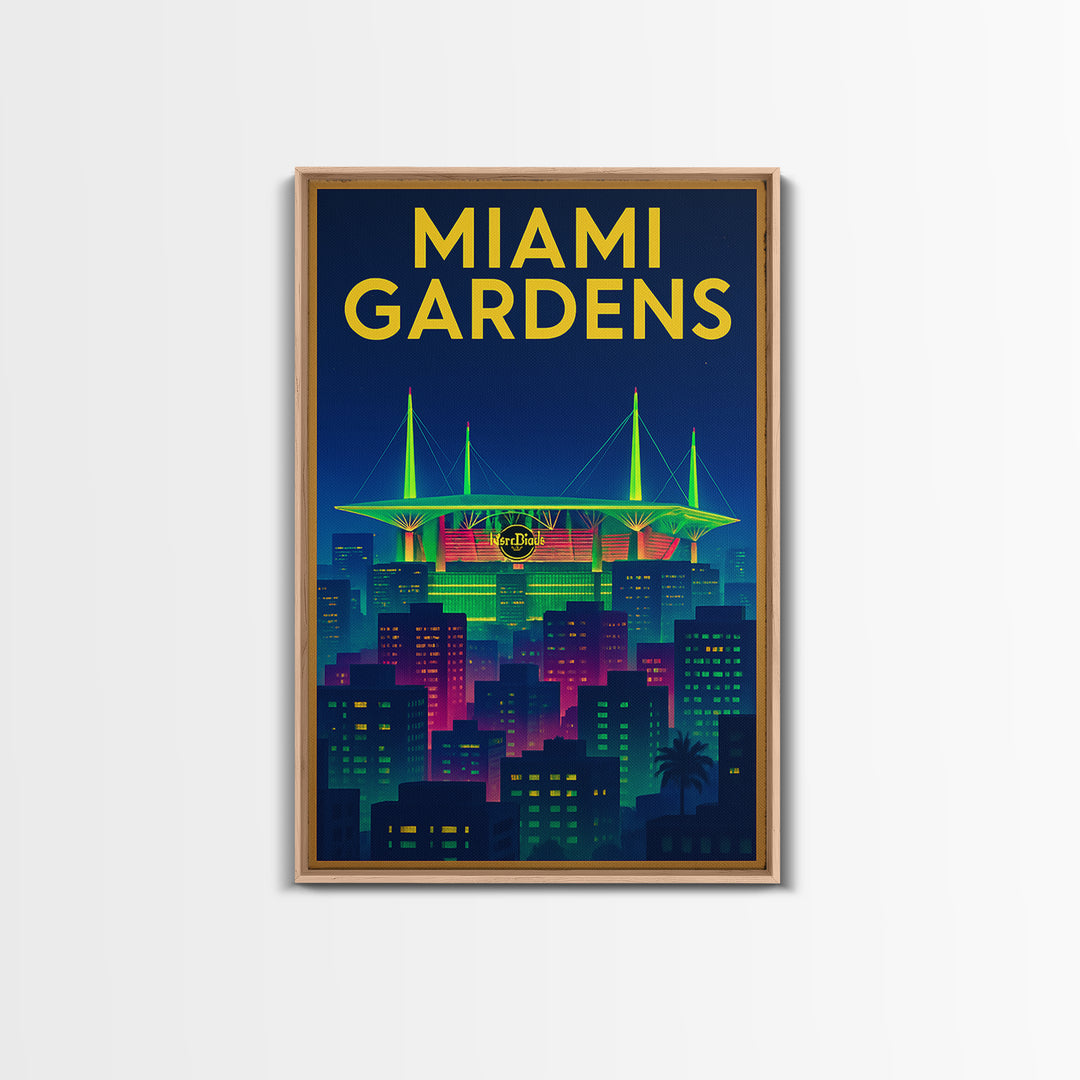 Miami Gardens Travel Poster, Canvas Print, Electric Night Poster Art, Miami Gardens Wall Art, Mid Century Wall Art, Vintage Travel Art