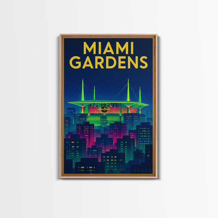 Miami Gardens Travel Poster, Canvas Print, Electric Night Poster Art, Miami Gardens Wall Art, Mid Century Wall Art, Vintage Travel Art