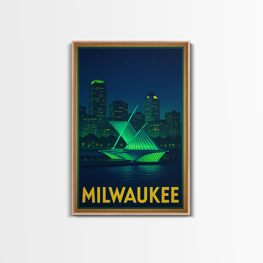 Milwaukee Wisconsin Travel Poster, Canvas Print, Cyberpunk Style City Art, Milwaukee Poster Print, Vintage Travel Print, Travel Art Print