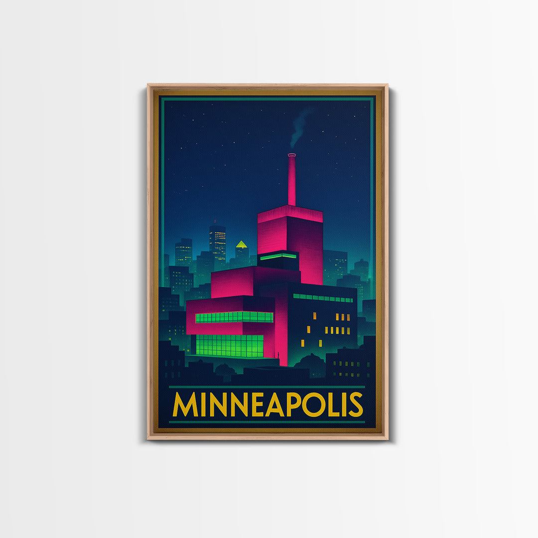 Minneapolis Minnesota Travel Poster, Canvas Print, Cyberpunk Style City Art, Minneapolis Travel Art, City Illustration, Travel Art Print