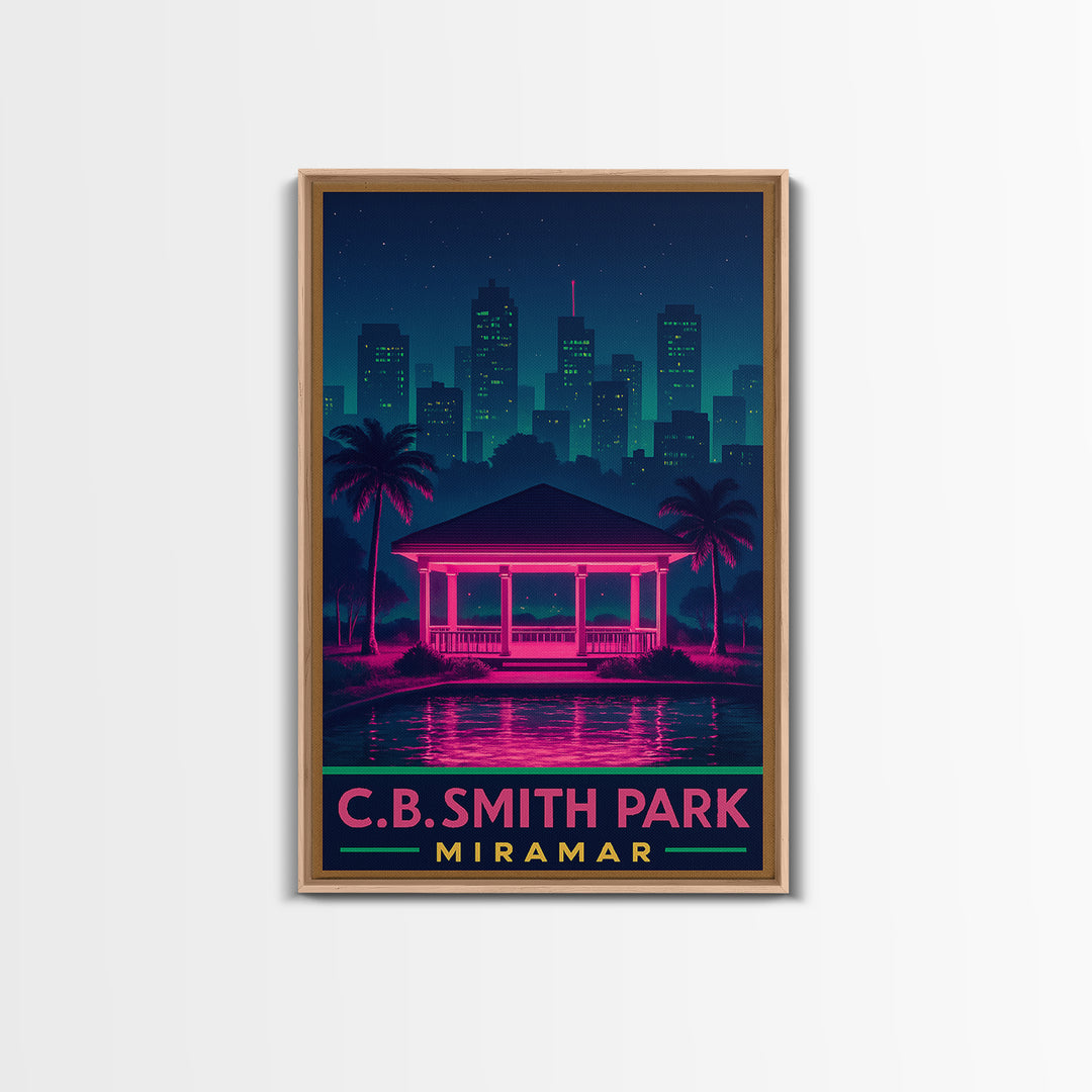 Miramar Florida Travel Poster, Framed Canvas Print, Retro Neon Travel Art, Miramar Poster Print, City Travel Prints, Mid Century Wall Art