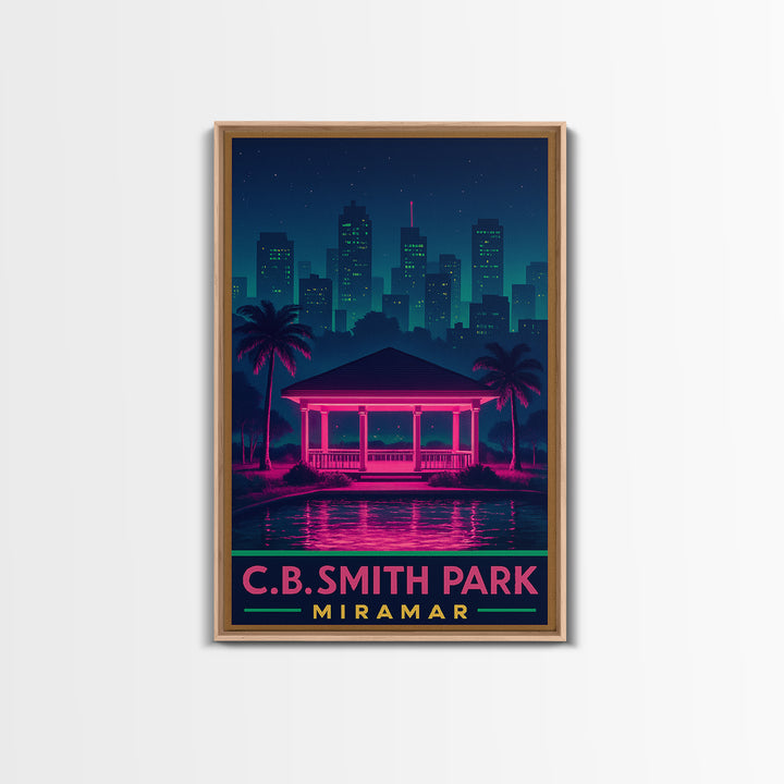 Miramar Florida Travel Poster, Framed Canvas Print, Retro Neon Travel Art, Miramar Poster Print, City Travel Prints, Mid Century Wall Art