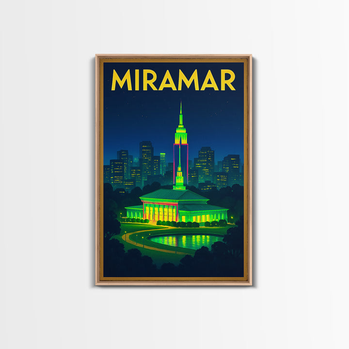 Miramar Travel Poster, Canvas Print, Neon Urban Skyline Wall Art, Miramar Wall Art, Travel Poster Set, Travel Art Print, Vintage Print
