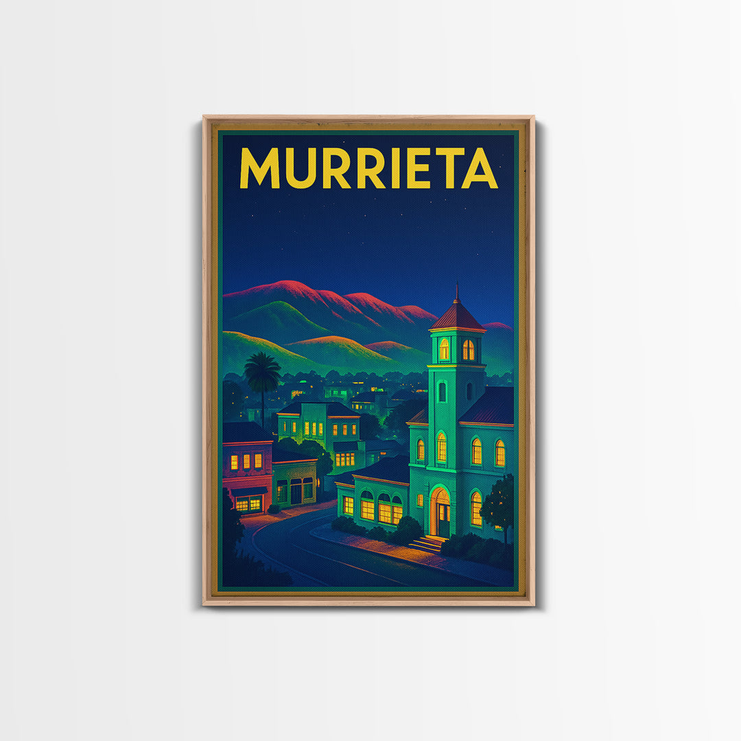 Murrieta Travel Poster, Canvas Print, Retro Neon Travel Art, Murrieta Wall Art, Mid Century Wall Art, Eclectic Wall Decor, Travel Posters