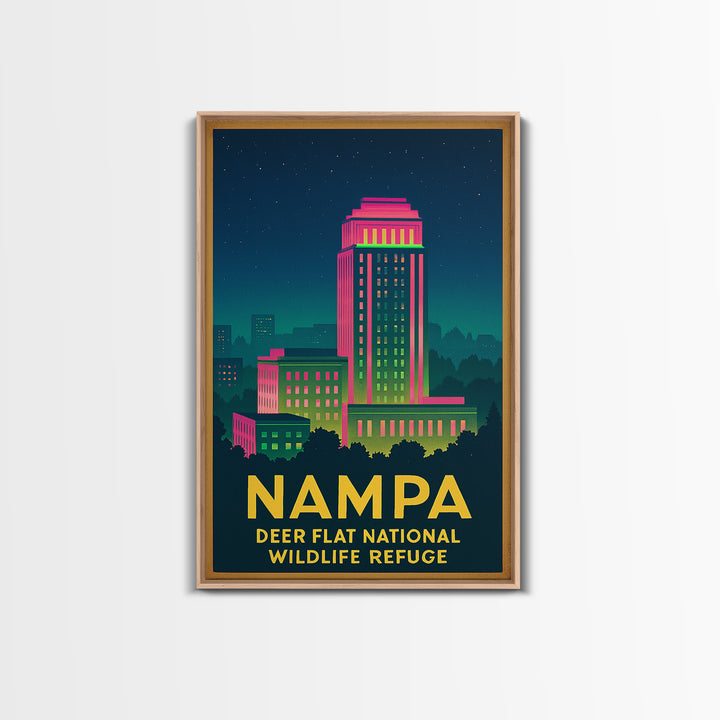 Nampa Idaho Travel Poster, Canvas Print, Retro Neon Travel Art, Nampa Poster Print, Eclectic Wall Decor, Travel Poster Set, City Poster