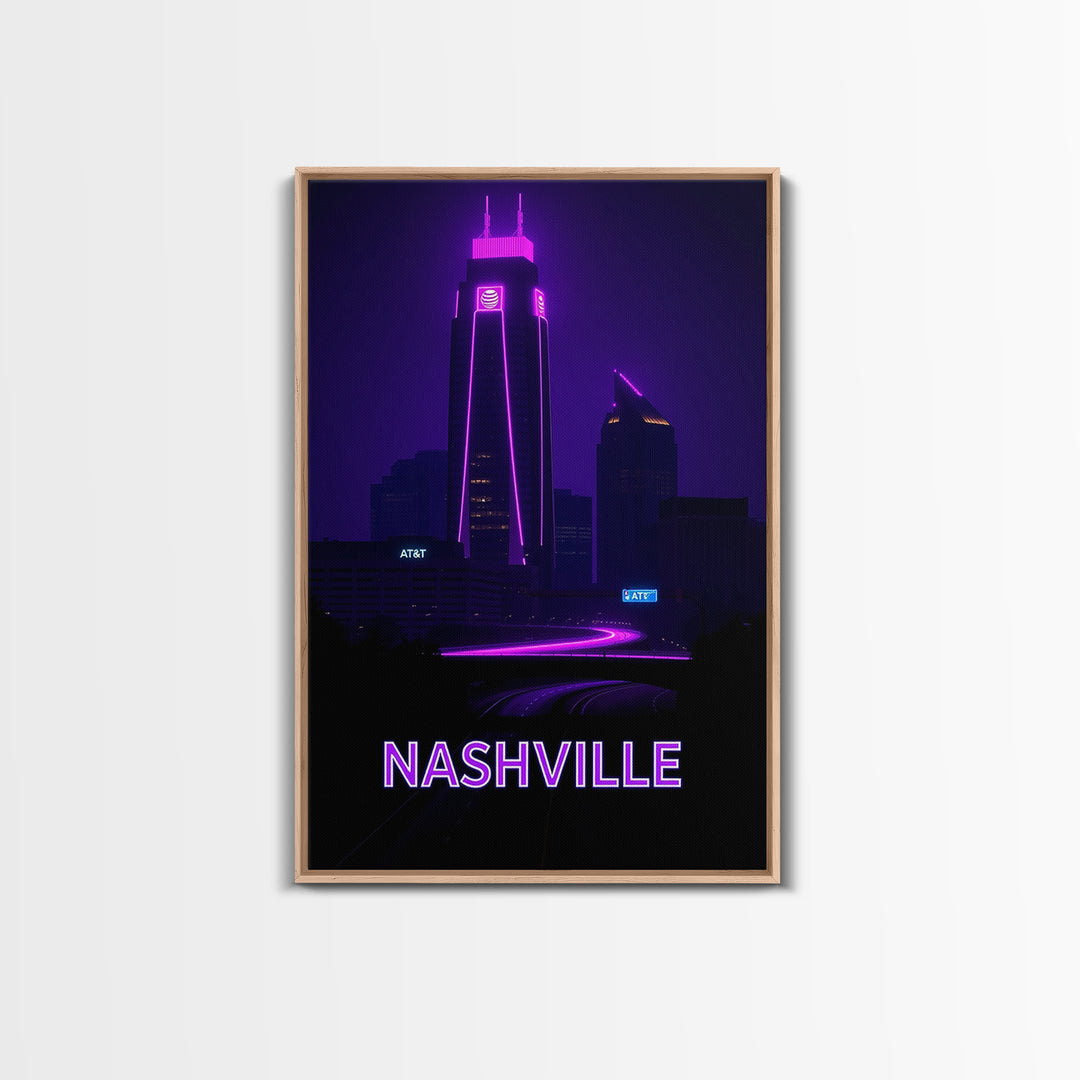Nashville Tennessee Travel Poster, Canvas Print, Neon Skyline Wall Art, Nashville City Art, Wall Decor, Travel Wall Decor, Travel Wall Art