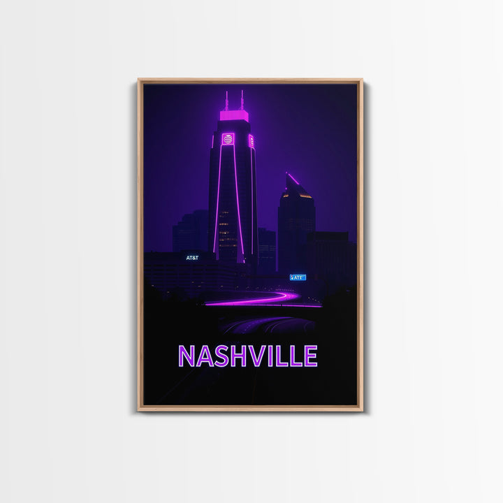 Nashville Tennessee Travel Poster, Canvas Print, Neon Skyline Wall Art, Nashville City Art, Wall Decor, Travel Wall Decor, Travel Wall Art