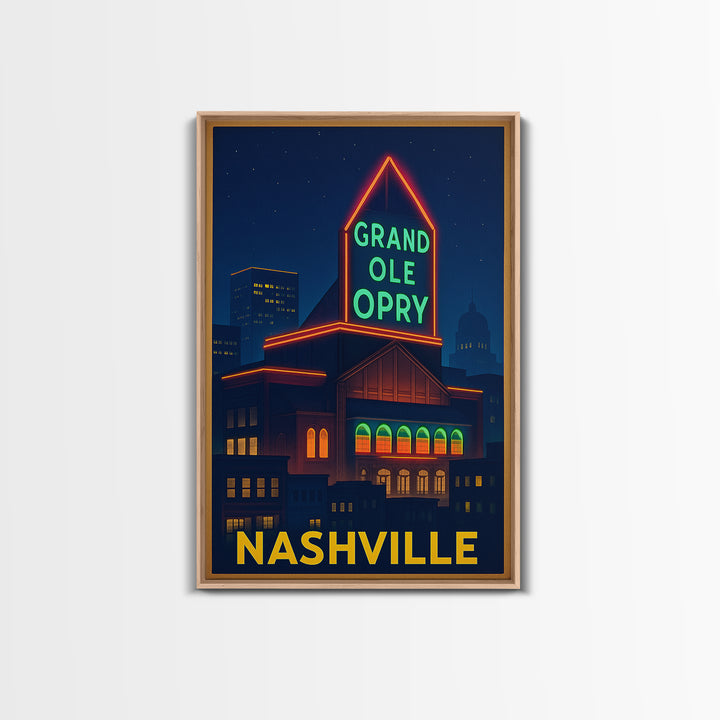Nashville Travel Poster, Canvas Print, Neon Downtown Skyline Wall Art, Nashville Travel Art, City Art Print, Wall Art, Travel Prints