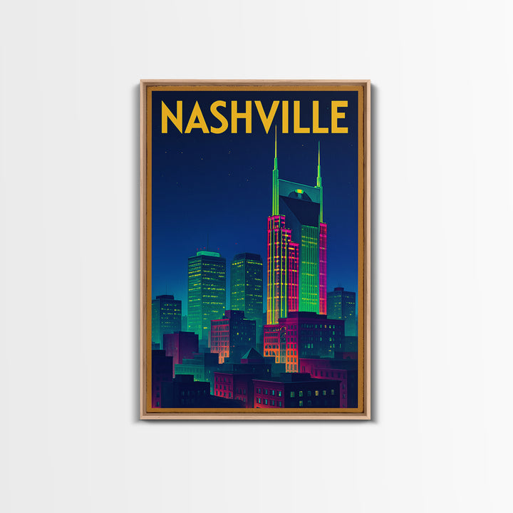 Nashville Travel Poster, Canvas Print, Retro Neon Travel Art, Nashville Poster Print, Living Room Wall Art, Eclectic Wall Decor