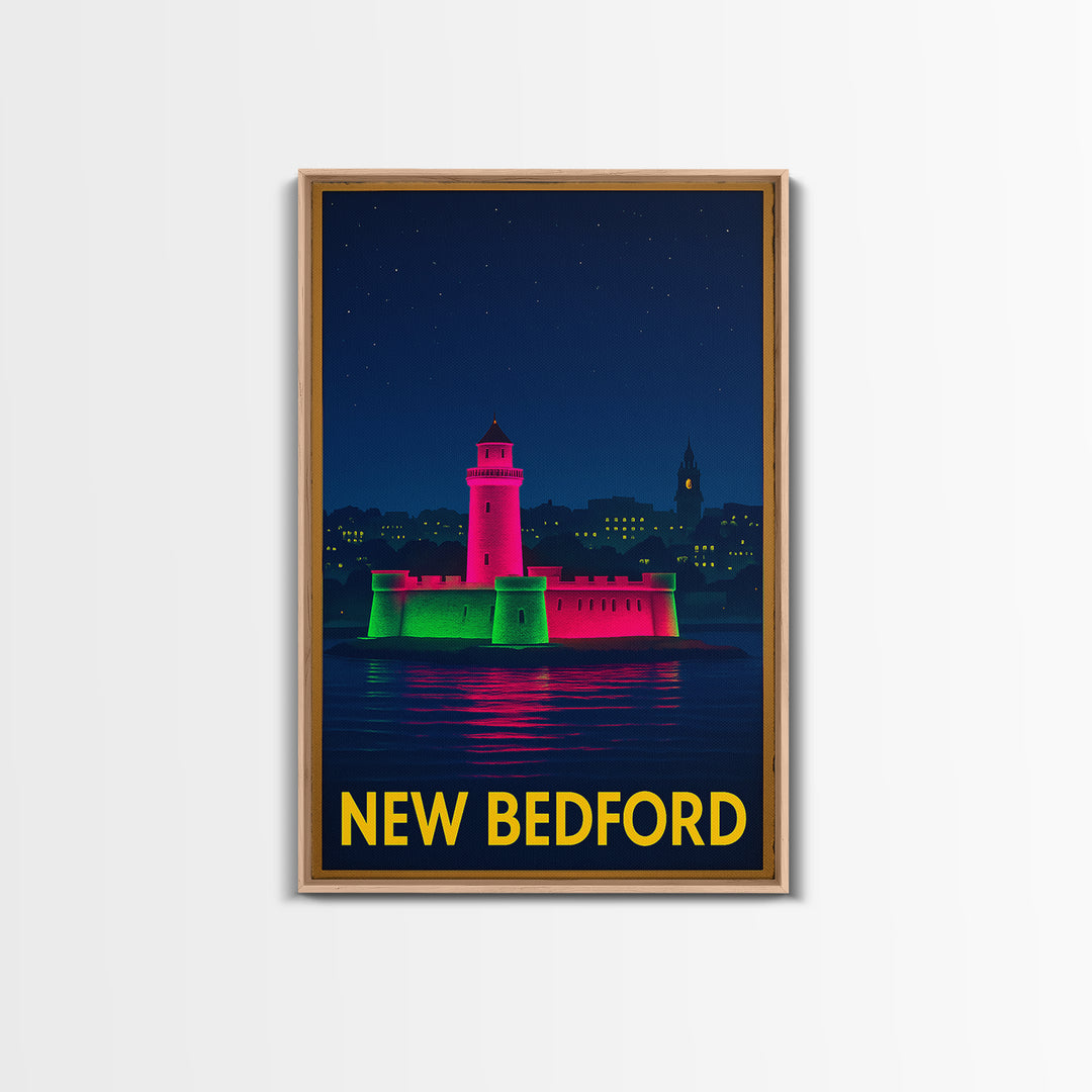 New Bedford Massachusetts Travel Poster, Canvas Print, Neon Downtown Skyline Wall Art, New Bedford Art Print, Wanderlust Decor, Wall Decor